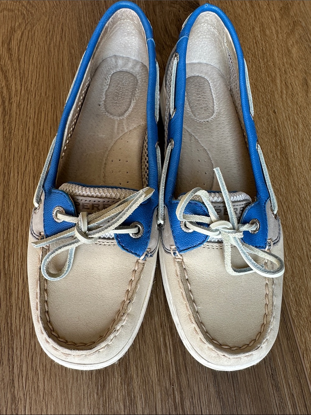 Sperry Top-Sider leather and mesh fabric loafer slip one size 8 cream royal blue